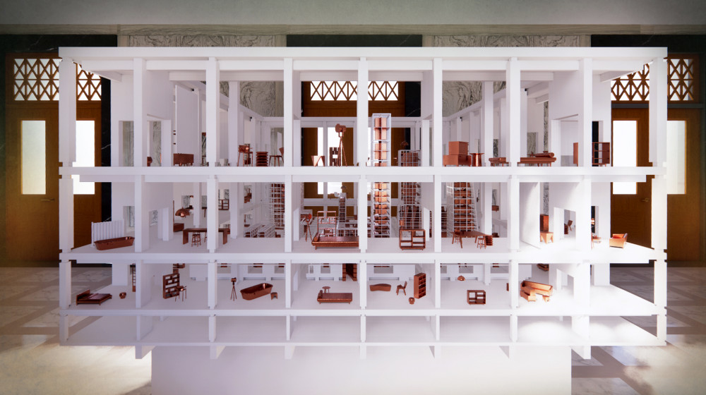‘Cultivated Imaginaries' exhibition model in Slocum Hall's Marble Room