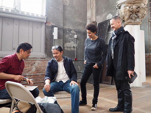 Left to Right: Artists Byron Kim, Paul Pfeiffer, Julie Mehretu, and Associate Professor Lawrence Chua.